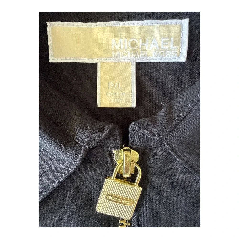 Michael Kors Belted Safari Shirtdress Sz P/L Black Quiet Luxury Workwear